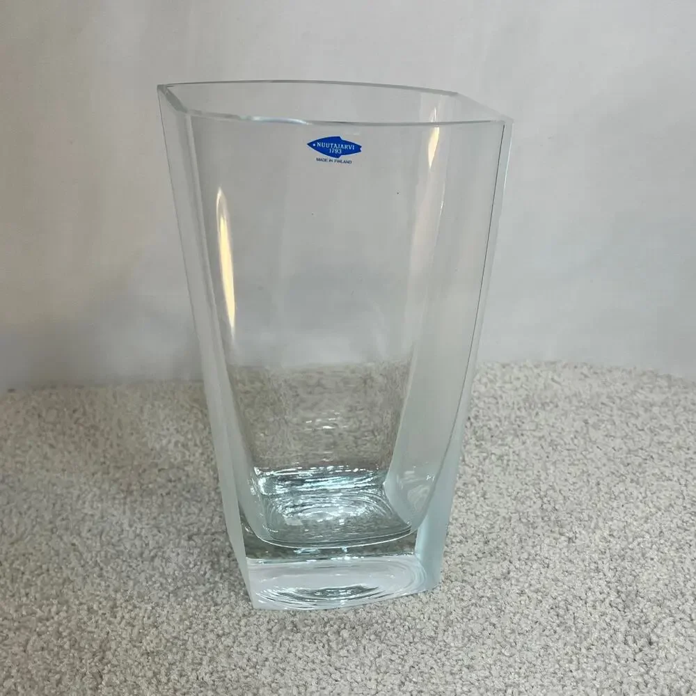 Nuutajarvi Glass 1793 Clear & Frosted Art Glass Pillow Vase Finland MCM Style